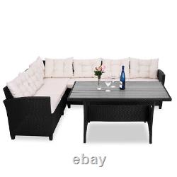 CASARIA Lisbon Polyrattan Garden Corner Sofa Dining Furniture Black withWPC Table