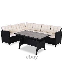 CASARIA Lisbon Polyrattan Garden Corner Sofa Dining Furniture Black withWPC Table