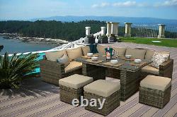 Casa' Rattan Grey Brown Corner Sofa Outdoor Garden Furniture Dining Table Set