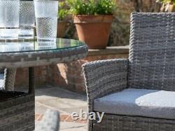 Casa Rattan' Grey Round 4 Seater Outdoor Garden Furniture Dining Table Set