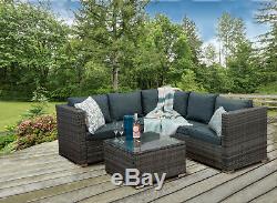 CasaGiardino Grey Rattan Corner Sofa Outdoor Garden Furniture Coffee Table Set