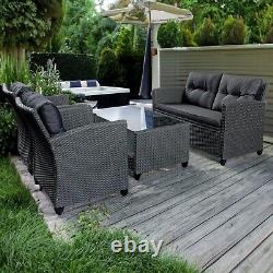 Charcoal Rattan Garden Furniture 4 piece Sofa Set 2 Chairs Coffee Table Cushions