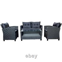 Charcoal Rattan Garden Furniture 4 piece Sofa Set 2 Chairs Coffee Table Cushions