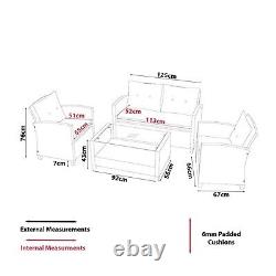 Charcoal Rattan Garden Furniture 4 piece Sofa Set 2 Chairs Coffee Table Cushions