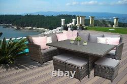 Charlotte Grey Rattan Corner Sofa Outdoor Garden Furniture Dining Table Set