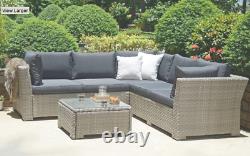 Chester Rattan Garden Furniture Corner Lounge Set, Grey Cushion RRP £899.00