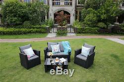 Conservatory 4 Piece Rattan Sofa Garden Furniture Patio Set Table Chairs Black