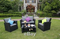 Conservatory 4 Piece Rattan Sofa Garden Furniture Patio Set Table Chairs Black