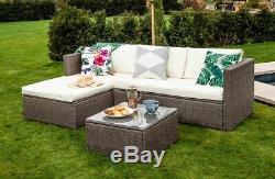 Corner Modular Rattan Garden Furniture Set Ottoman Sofa Outdoor Brown FREE COVER