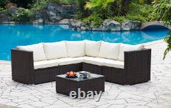 Corner Rattan Garden Furniture Sofa Set Outdoor Patio Corner Black Brown Grey
