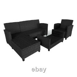Corner Rattan Sofa Set Outdoor Garden Furniture Patio L-Shaped Black with Cushions