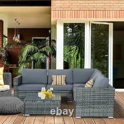 Corner Rattan Sofa Set Outdoor Garden Furniture Patio L-Shaped Grey W Cushions