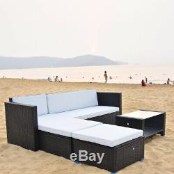 Corner Sofa & Coffee Table & Ottoman Outdoor Garden Patio Rattan Furniture Set