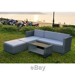 Corner Sofa & Coffee Table & Ottoman Outdoor Garden Patio Rattan Furniture Set