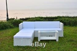 Corner Sofa & Coffee Table & Ottoman Outdoor Garden Patio Rattan Furniture Set