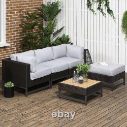 Corner Sofa Garden Furniture 5 PCS Rattan With Wood Effect Table Brown Outsunny