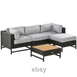 Corner Sofa Garden Furniture 5 PCS Rattan With Wood Effect Table Brown Outsunny