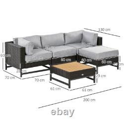 Corner Sofa Garden Furniture 5 PCS Rattan With Wood Effect Table Brown Outsunny