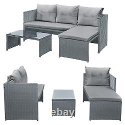 Corner Sofa Rattan Garden Set L Shaped Grey Cushions Outdoor Furniture Lounger