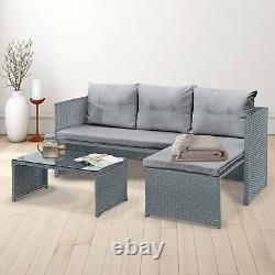 Corner Sofa Rattan Garden Set L Shaped Grey Cushions Outdoor Furniture Lounger