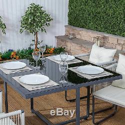 Cosmopolitan 4 Seater Cube Steel Woven Garden Furniture Dining Table & Chair Set