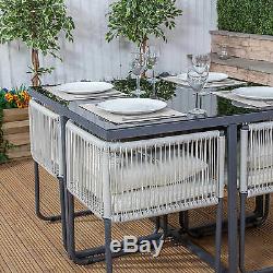 Cosmopolitan 4 Seater Cube Steel Woven Garden Furniture Dining Table & Chair Set