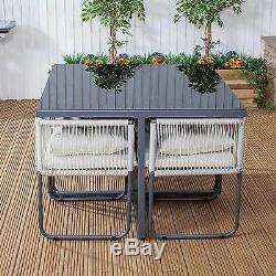 Cosmopolitan 4 Seater Cube Steel Woven Garden Furniture Dining Table & Chair Set