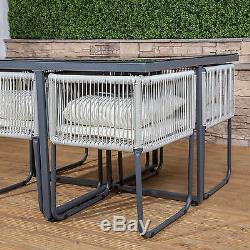 Cosmopolitan 4 Seater Cube Steel Woven Garden Furniture Dining Table & Chair Set