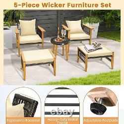 Costway 5 Pcs Patio Furniture Set Garden Wicker Woven Chair Set withCushions