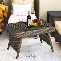 Costway Outdoor Folding Side Table 4 H X 17 W, Rectangle Wicker In Brown