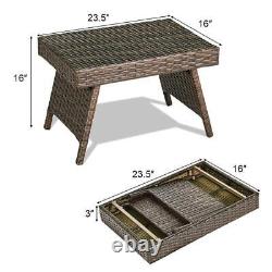 Costway Outdoor Folding Side Table 4 H X 17 W, Rectangle Wicker In Brown