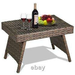 Costway Outdoor Folding Side Table 4 H X 17 W, Rectangle Wicker In Brown