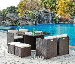 Cube Rattan Garden Furniture 9 Piece Set Colour Choice with Free Cover Included
