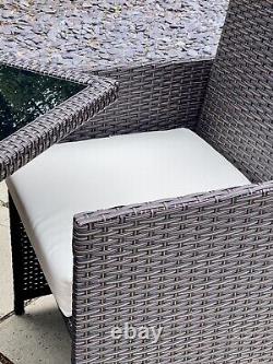 Cube Rattan Garden Furniture Set, Table & 4 Chairs & Parasol