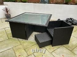Cube rattan garden furniture set 150x150cm Table Black