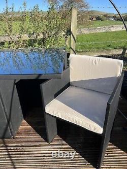 Cube rattan garden furniture set Black With Cream Cushions
