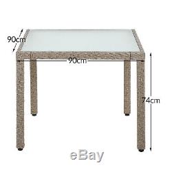 DEUBA Poly Rattan Dining Table Chairs Set 4+1 Garden Furniture Set Beige Grey