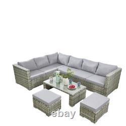 Deluxe 8 Seater Rattan Corner Sofa Garden Furniture Patio Table Set 4 Piece Grey