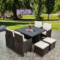 Deluxe 9 Piece 8 Seater Rattan Cube Dining Table Garden Furniture Patio Set
