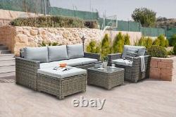 Deluxe Rattan Chaise Lounge Set, Grey Garden Furniture Patio Outdoor Sofa