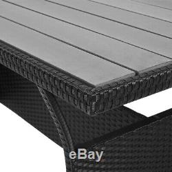 Deuba Poly Rattan Corner Sofa Set WPC Table Black Outdoor Garden Patio Furniture