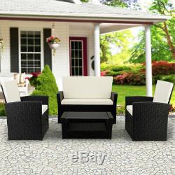 Deuba Poly Rattan Garden Furniture Set Outdoor Patio Balcony Black 4 Piece Chair