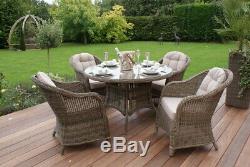 Dorchester Rattan Garden Furniture 4 Seater Round Dining Table & Round Chair Set