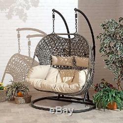 Double Cocoon Chair Swing Wicker Rattan Hanging Garden Furniture Cushion