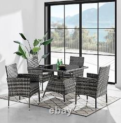 ECASA Rattan Garden Furniture Bistro Sofa Set 4 Armchair Seat & Table Grey