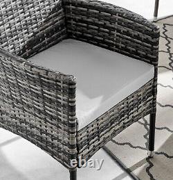 ECASA Rattan Garden Furniture Bistro Sofa Set 4 Armchair Seat & Table Grey