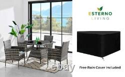 ECASA Rattan Garden Furniture Bistro Sofa Set 4 Armchair Seat & Table Grey