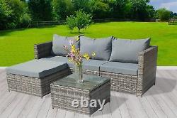 EX DEMO Rattan Garden Furniture Set Corner Sofa Glass Table 5 Pieces Grey