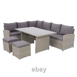 ExDisplay Boxed Matara Rattan Corner Sofa Dining Table Garden Furniture Set Grey