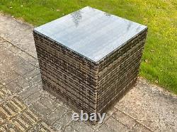 Fimous Dark Grey Rattan Square Coffee Side Table Outdoor Garden Furniture Glass